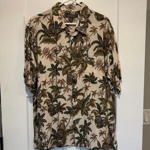 craft & barrow Mens Shirt Green and Brown Palm Print size XL